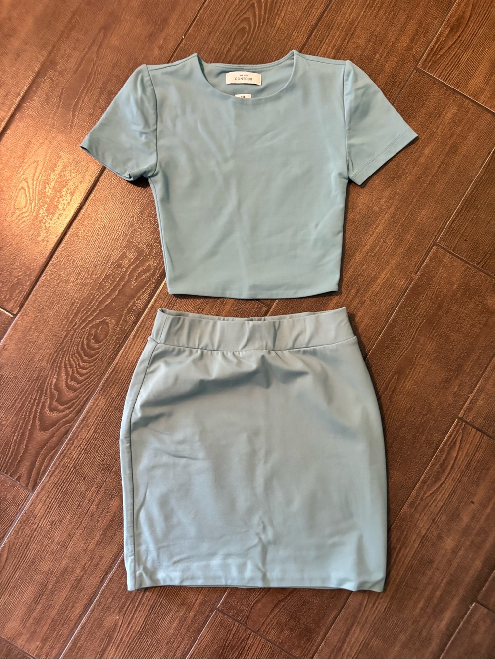 Aritzia Babaton Contour Mini Skirt & Cropped Top Set (Yucca Green)